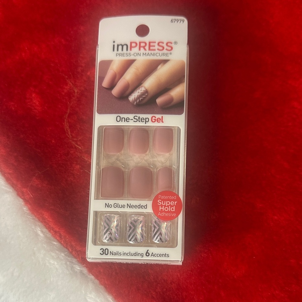 imPRESS One-Step Gel Press-On Nails - Mauve and Silver Accents
